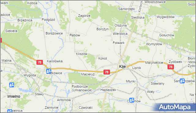 mapa Kokot, Kokot na mapie Targeo