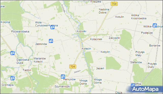 mapa Kołacin gmina Dmosin, Kołacin gmina Dmosin na mapie Targeo