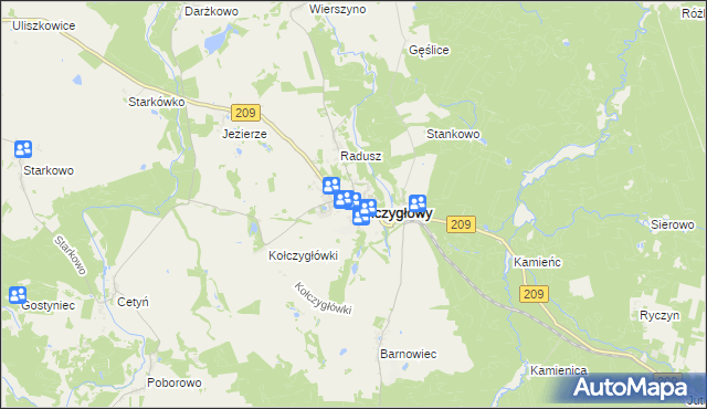 mapa Kołczygłowy, Kołczygłowy na mapie Targeo