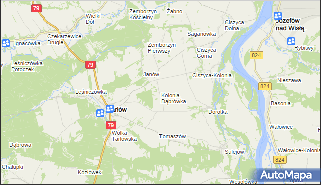 mapa Kolonia Dąbrówka gmina Tarłów, Kolonia Dąbrówka gmina Tarłów na mapie Targeo