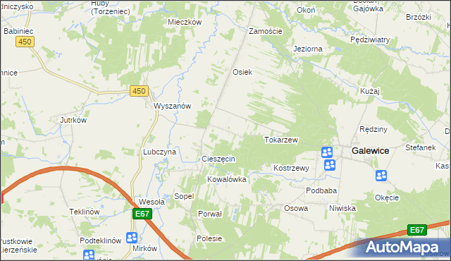 mapa Kolonia Osiek gmina Galewice, Kolonia Osiek gmina Galewice na mapie Targeo