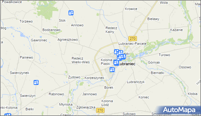 mapa Kolonia Piaski gmina Lubraniec, Kolonia Piaski gmina Lubraniec na mapie Targeo
