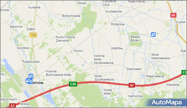 mapa Kolonia Wola Szydłowiecka, Kolonia Wola Szydłowiecka na mapie Targeo