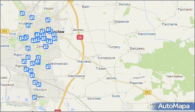 mapa Komaszyce gmina Inowrocław, Komaszyce gmina Inowrocław na mapie Targeo