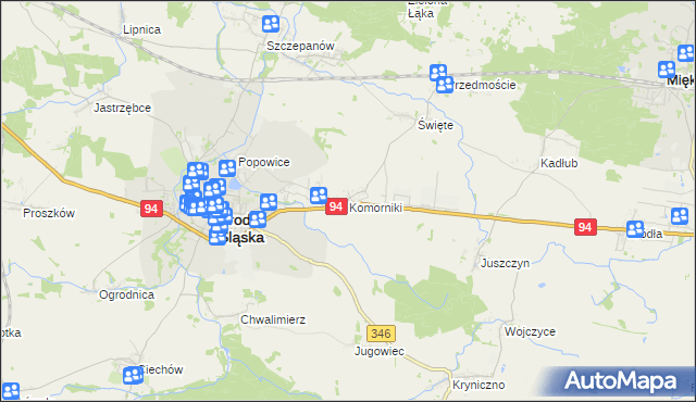 mapa Komorniki gmina Środa Śląska, Komorniki gmina Środa Śląska na mapie Targeo