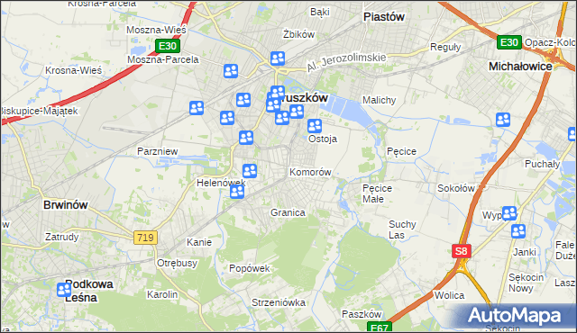 mapa Komorów gmina Michałowice, Komorów gmina Michałowice na mapie Targeo