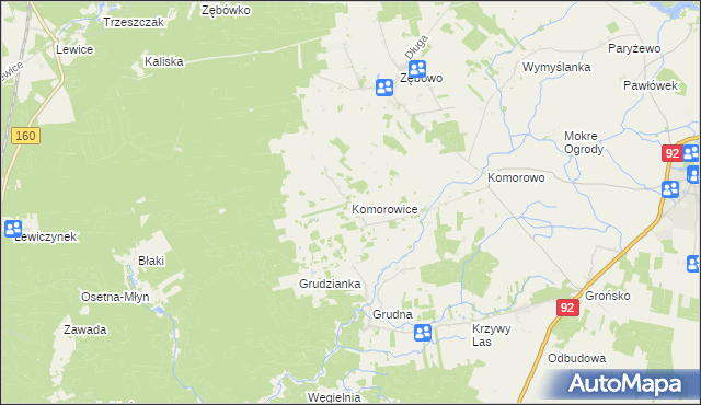 mapa Komorowice gmina Lwówek, Komorowice gmina Lwówek na mapie Targeo