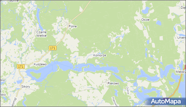 mapa Komorze gmina Borne Sulinowo, Komorze gmina Borne Sulinowo na mapie Targeo