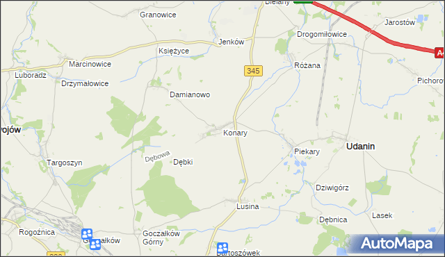mapa Konary gmina Udanin, Konary gmina Udanin na mapie Targeo