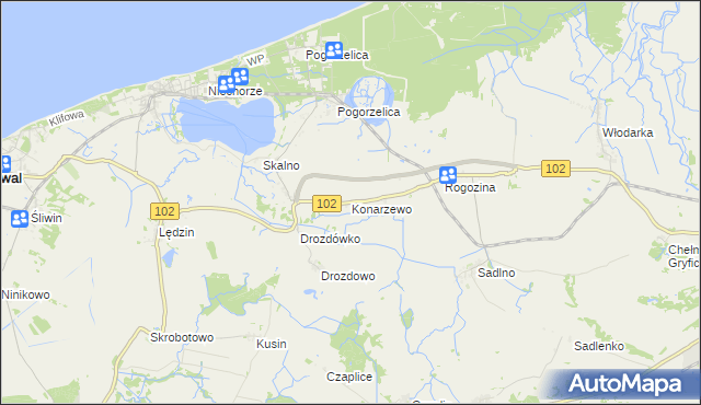 mapa Konarzewo gmina Karnice, Konarzewo gmina Karnice na mapie Targeo