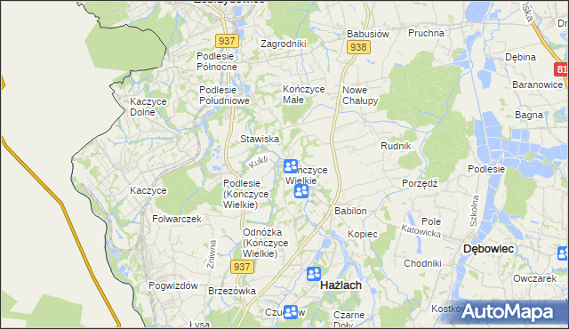 mapa Kończyce Wielkie, Kończyce Wielkie na mapie Targeo