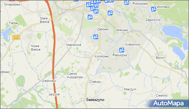 mapa Konikowo gmina Świeszyno, Konikowo gmina Świeszyno na mapie Targeo