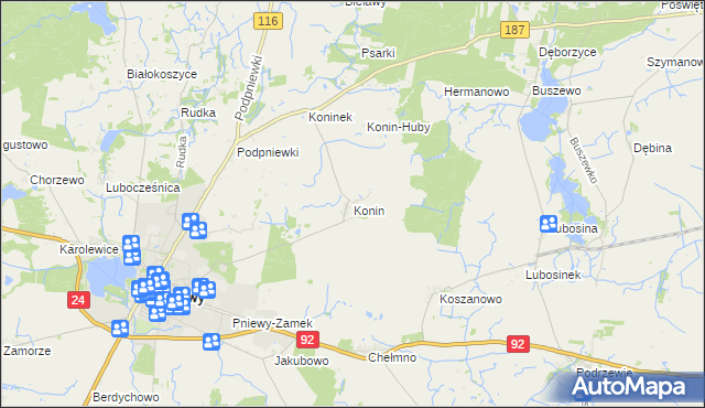 mapa Konin gmina Pniewy, Konin gmina Pniewy na mapie Targeo