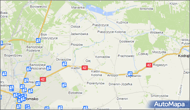 mapa Konradów gmina Kodrąb, Konradów gmina Kodrąb na mapie Targeo