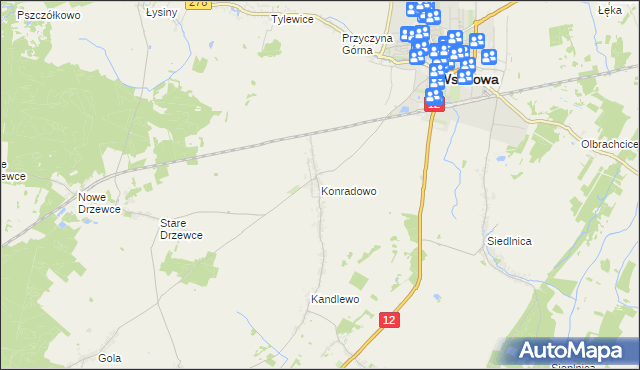 mapa Konradowo gmina Wschowa, Konradowo gmina Wschowa na mapie Targeo