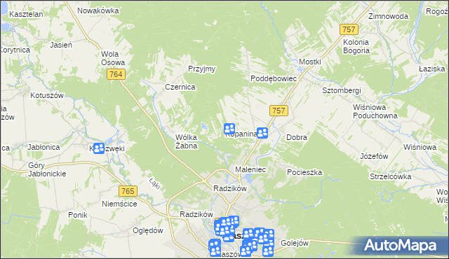 mapa Kopanina gmina Staszów, Kopanina gmina Staszów na mapie Targeo