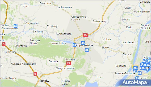 mapa Koprzywnica powiat sandomierski, Koprzywnica powiat sandomierski na mapie Targeo