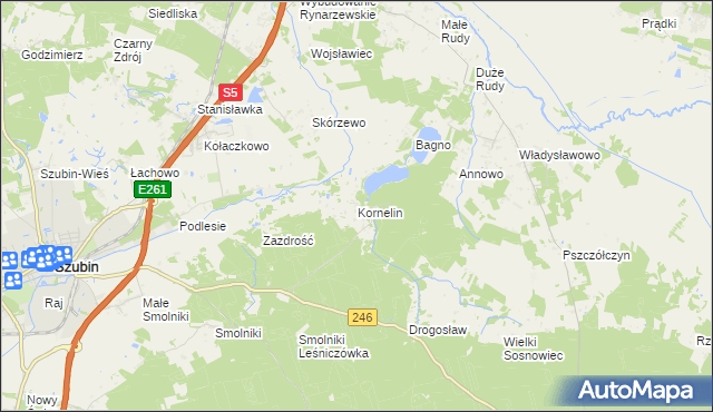 mapa Kornelin gmina Szubin, Kornelin gmina Szubin na mapie Targeo