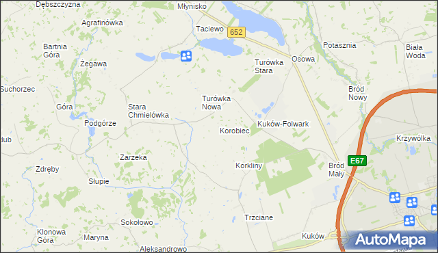 mapa Korobiec, Korobiec na mapie Targeo