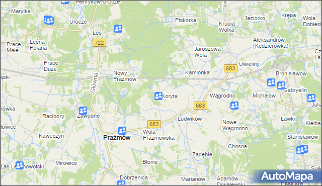 mapa Koryta gmina Prażmów, Koryta gmina Prażmów na mapie Targeo