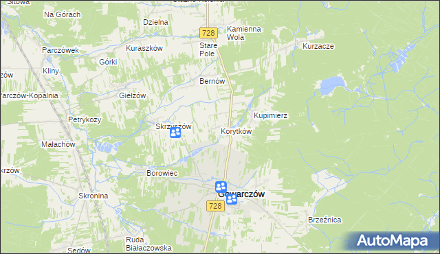 mapa Korytków gmina Gowarczów, Korytków gmina Gowarczów na mapie Targeo