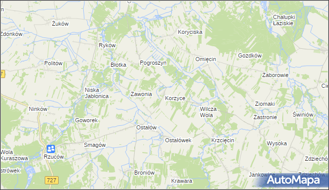 mapa Korzyce, Korzyce na mapie Targeo