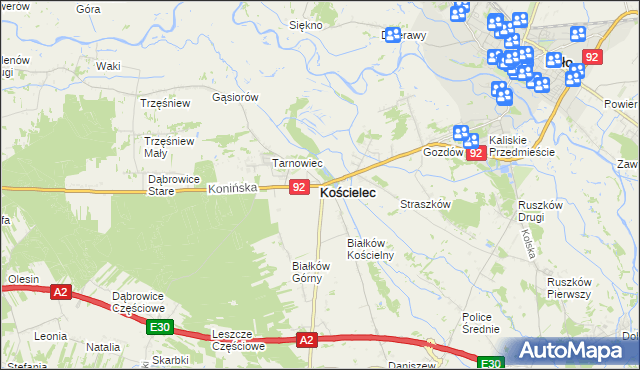 mapa Kościelec powiat kolski, Kościelec powiat kolski na mapie Targeo