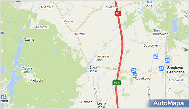 mapa Kościelna Jania, Kościelna Jania na mapie Targeo