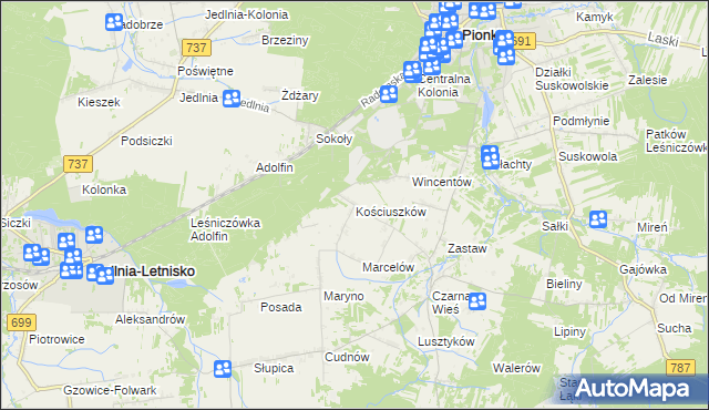 mapa Kościuszków gmina Pionki, Kościuszków gmina Pionki na mapie Targeo