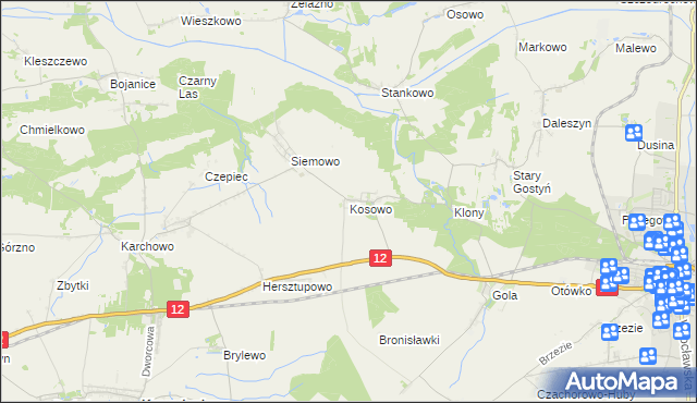 mapa Kosowo gmina Gostyń, Kosowo gmina Gostyń na mapie Targeo