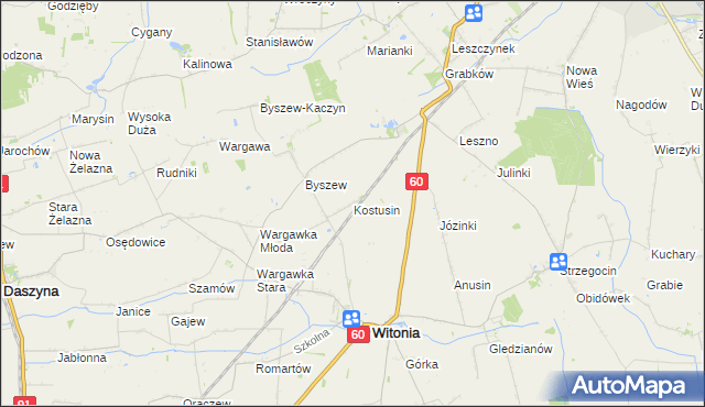 mapa Kostusin gmina Witonia, Kostusin gmina Witonia na mapie Targeo