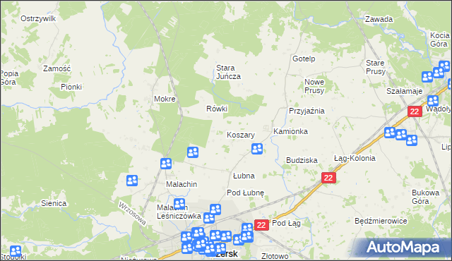 mapa Koszary gmina Czersk, Koszary gmina Czersk na mapie Targeo