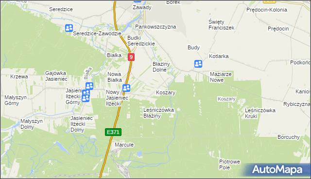 mapa Koszary gmina Iłża, Koszary gmina Iłża na mapie Targeo