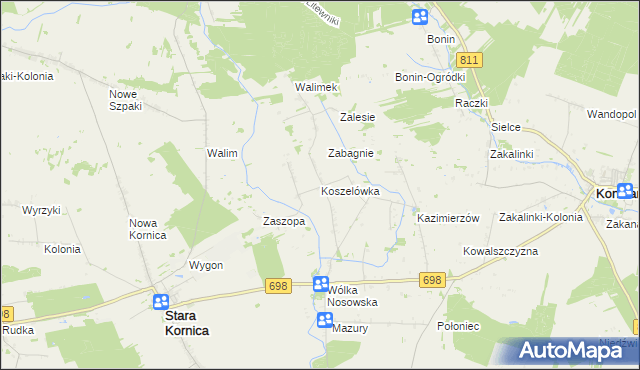 mapa Koszelówka gmina Stara Kornica, Koszelówka gmina Stara Kornica na mapie Targeo