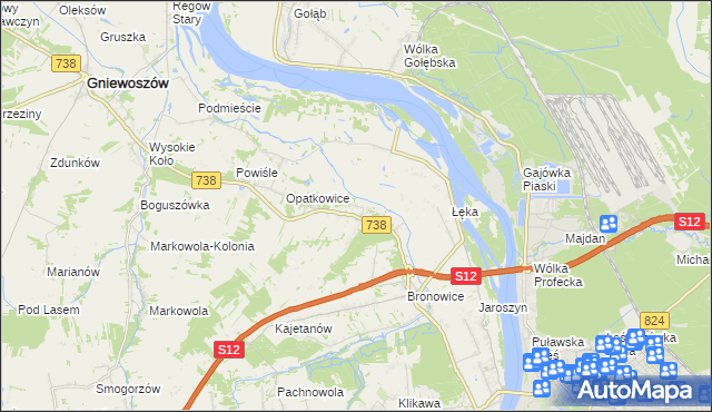 mapa Kowala gmina Puławy, Kowala gmina Puławy na mapie Targeo