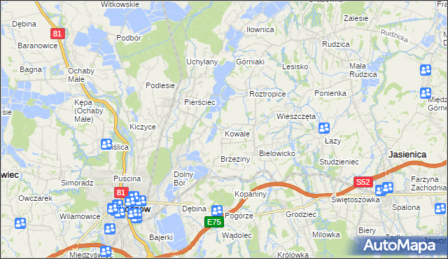 mapa Kowale gmina Skoczów, Kowale gmina Skoczów na mapie Targeo