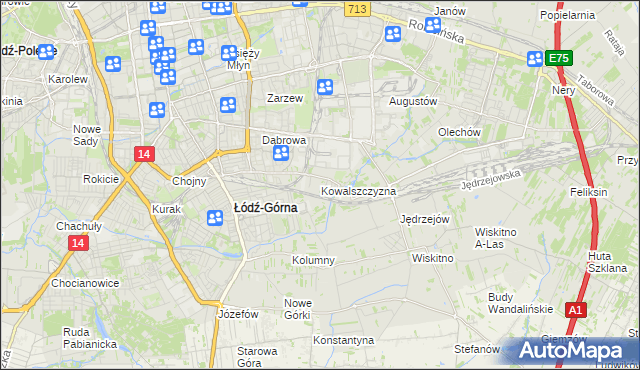 mapa Kowalszczyzna gmina Łódź, Kowalszczyzna gmina Łódź na mapie Targeo