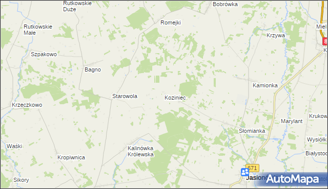 mapa Koziniec gmina Jasionówka, Koziniec gmina Jasionówka na mapie Targeo