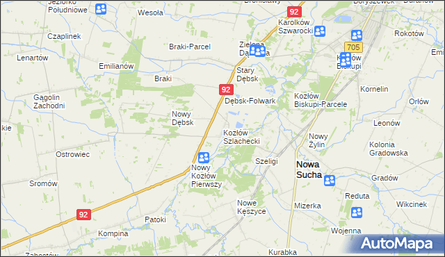 mapa Kozłów Szlachecki, Kozłów Szlachecki na mapie Targeo