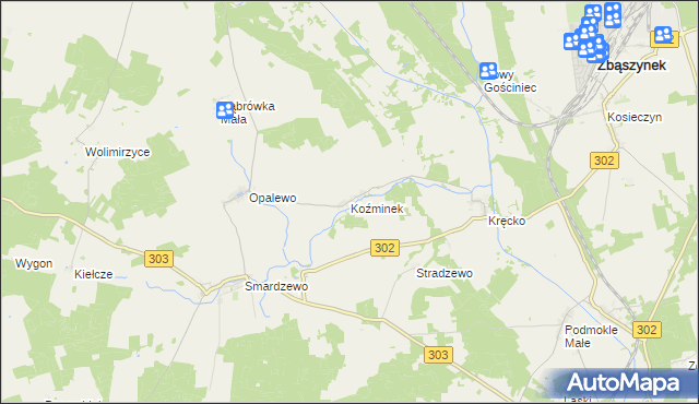 mapa Koźminek gmina Szczaniec, Koźminek gmina Szczaniec na mapie Targeo