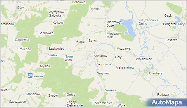 mapa Kozubów gmina Pińczów, Kozubów gmina Pińczów na mapie Targeo