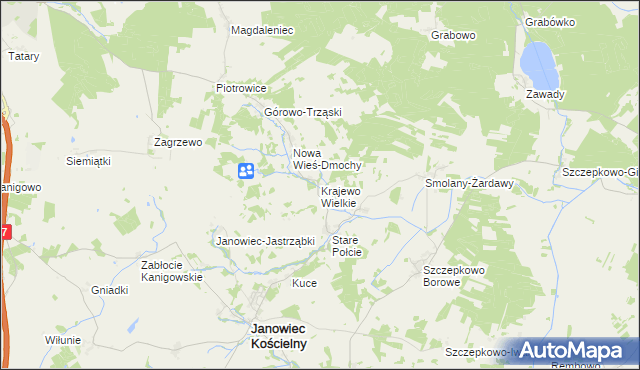 mapa Krajewo Wielkie gmina Janowiec Kościelny, Krajewo Wielkie gmina Janowiec Kościelny na mapie Targeo