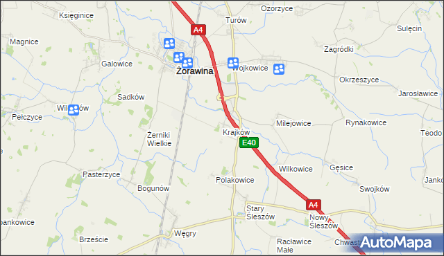 mapa Krajków gmina Żórawina, Krajków gmina Żórawina na mapie Targeo