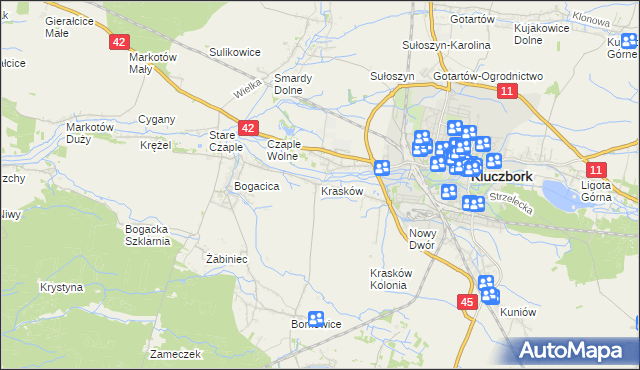 mapa Krasków gmina Kluczbork, Krasków gmina Kluczbork na mapie Targeo