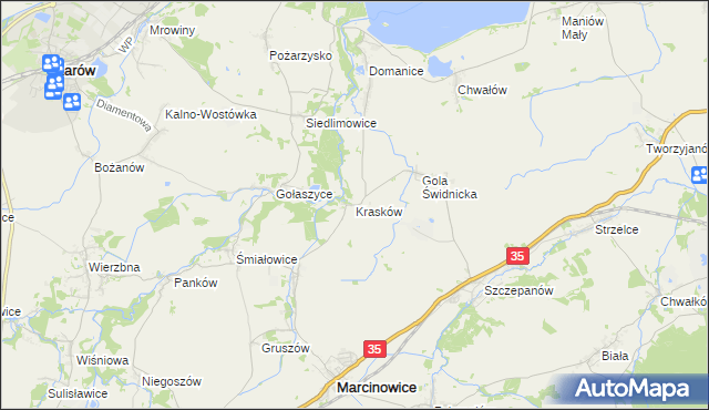 mapa Krasków gmina Marcinowice, Krasków gmina Marcinowice na mapie Targeo