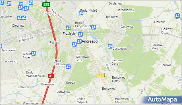 mapa Kraszew gmina Andrespol, Kraszew gmina Andrespol na mapie Targeo