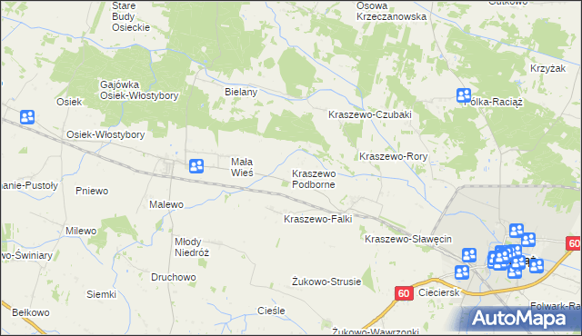 mapa Kraszewo Podborne, Kraszewo Podborne na mapie Targeo