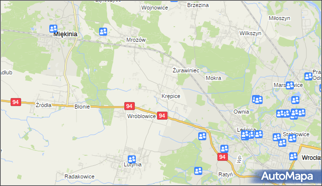 mapa Krępice gmina Miękinia, Krępice gmina Miękinia na mapie Targeo