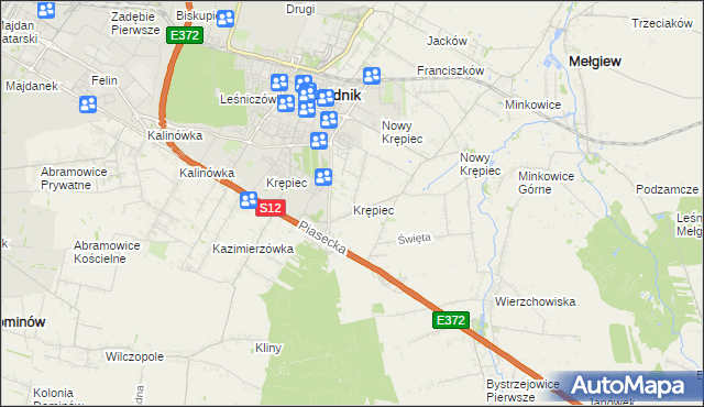 mapa Krępiec gmina Mełgiew, Krępiec gmina Mełgiew na mapie Targeo
