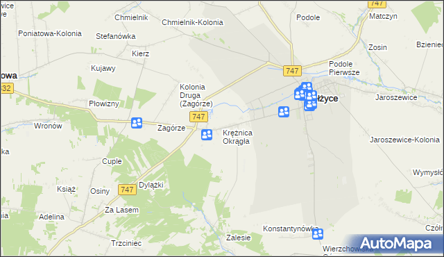 mapa Krężnica Okrągła, Krężnica Okrągła na mapie Targeo